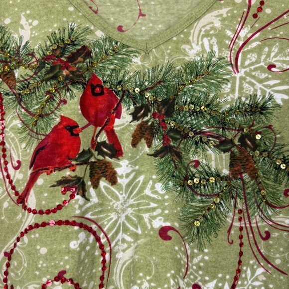 Collections Etc Winter Cardinal Birds Top Sz Large Front Back Sequins Christmas - Picture 3 of 8
